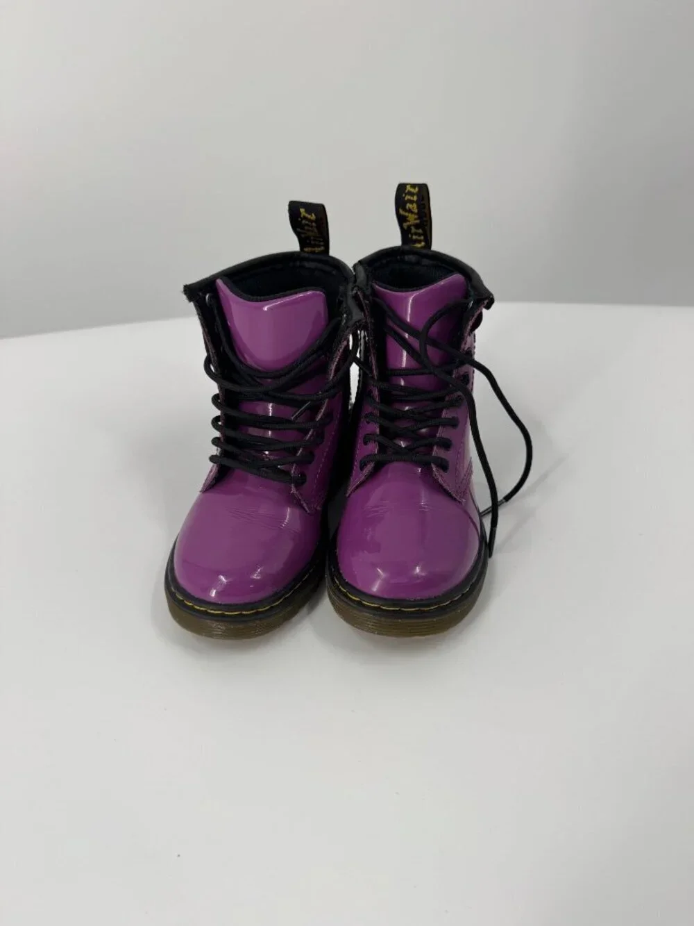 Dr. Martens Purple Patent Leather Kids Lace-Up Boots With Side Zipper Durable So